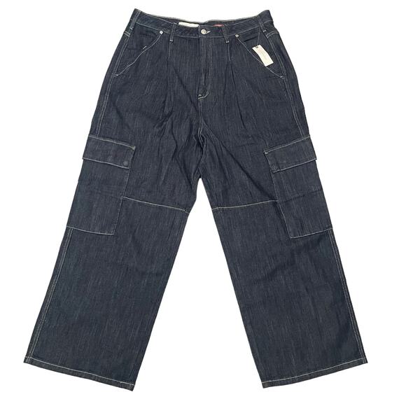 NEW Anthropologie Pilcro Low Slung Relaxed Fit Cargo Jean Blue Oversized Size 32 - Picture 1 of 15
